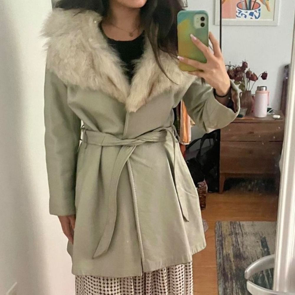 Vintage 70s Penny Lane Leather And Fur Coat - Picture 5 of 6